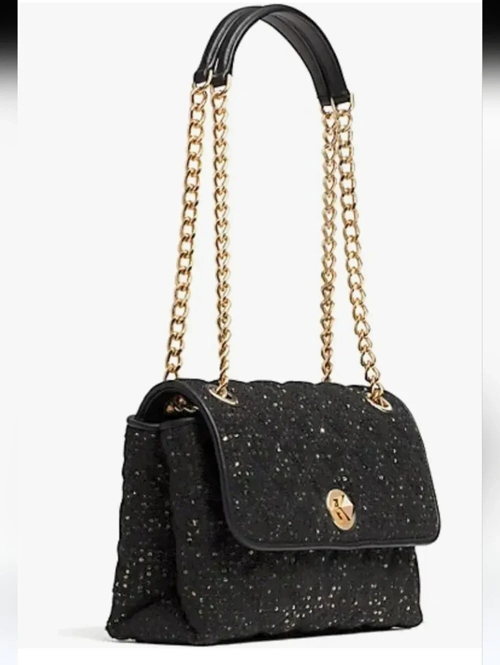 Kate Spade Black Sequin Tweed Fabric, Flap Shoulder Bag Or Crossbody